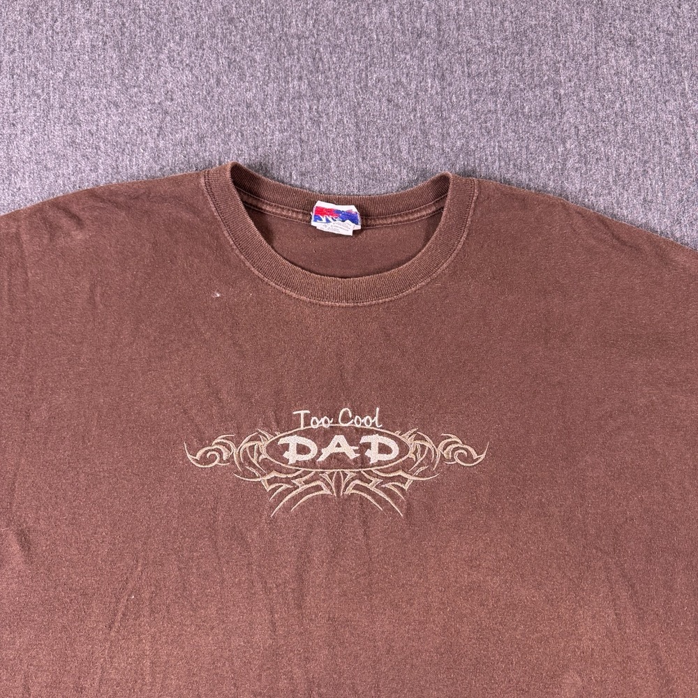 M & C Sports Mens Brown Too Cool DAD Crew Neck Embroidered T-Shirt Size 2X